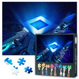 Adult Jigsaw Puzzle 1000 Pieces High Tech PC CPU Concept with Computer Chip and Electronic Circuit Board Illustration 27.5x19.7 Inch