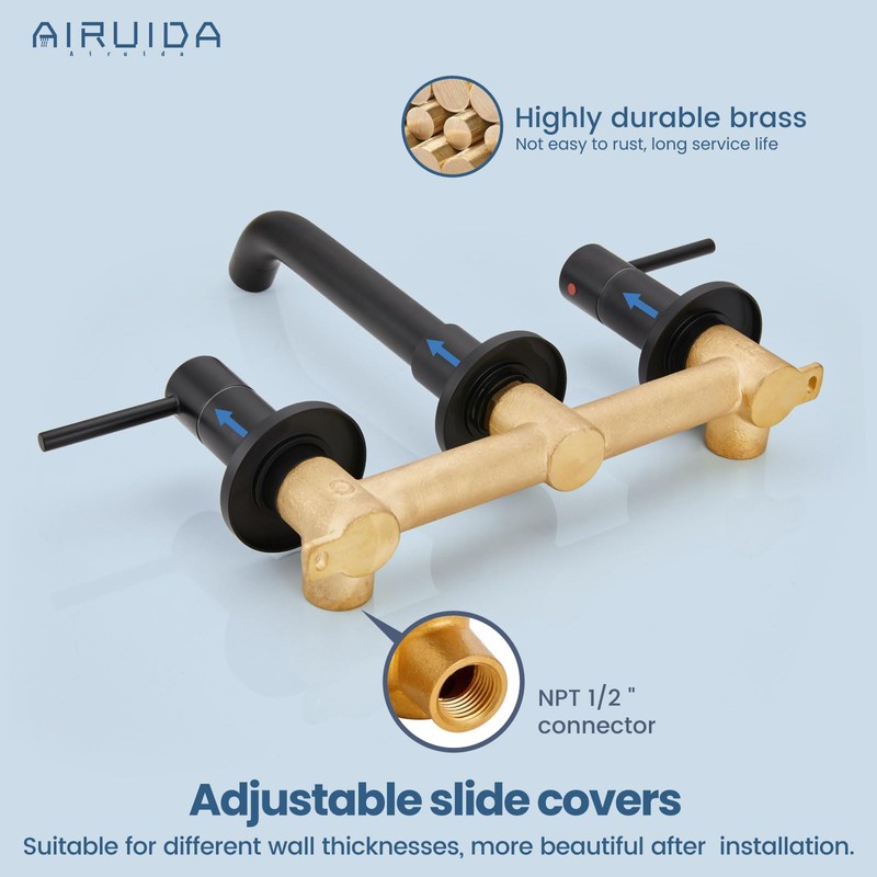 Airuida Solid Brass Widespread Wall Mount Bathroom Faucet with 360