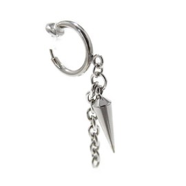 Akusetia Simple Spring Type Ring, Earrings, Single Ear, Chain Dagger, Non-Hole Earrings, Chain, Men's, Women's, Silver