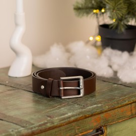 Gusti Kara Plain Leather Belt with Silver Buckle Suit Belt Men's Brown Leather (110), brown