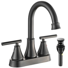 Bathroom Sink Faucet 4 Inch 2 Handle Centerset Matte Black Lead-Free Modern Bathroom Faucet Vanity Faucet with Pop-up Drain Stopper and Supply Hoses