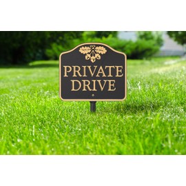 Whitehall Cast Aluminum, Durable Wall Or Lawn Mounting Private Drive with Acorn Design Sign, Black/Gold