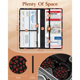 Slohif Car Registration and Insurance Card Holder with Magnetic Shut - Vehicle Glove Box Organizer Women Leather Automobile License Holders Coasters Auto Accessories Case for Document,Cherry