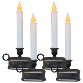 Olixmlya Pack of 4 Battery Operated Window Candles with LED Flameless Flicker Lights, 9 Inch Christmas Window Taper Candles Lamps with Sensor Dusk to Dawn, Plastic Construction, Antique Bronze Base