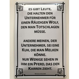 Tin Sign 20 x 30 cm Domed Quote Winston Churchill Entrepreneur Sayings Decorative Gift Sign