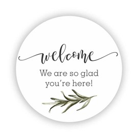 Welcome Stickers - Greenery Wedding Favor Stickers - Thank You Floral design Label - Baby Shower Stickers (Small branch)