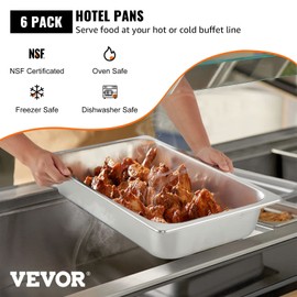 Vevor Hotel Pans Full Size 4-Inch Deep, Steam Table Pan 6 Pack, 22 Gauge/0.8mm Thick Stainless Steel Anti Jam Steam Table Pan : Industrial & Scientific