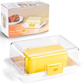 DTFRLD Airtight Large Butter Dish with Lid for Countertop and Refrigerator Shelf,mantequillera con tapa BPA-free,Plastic butter box Tray for 2 Sticks East /West Coast/European Style (White, Large)