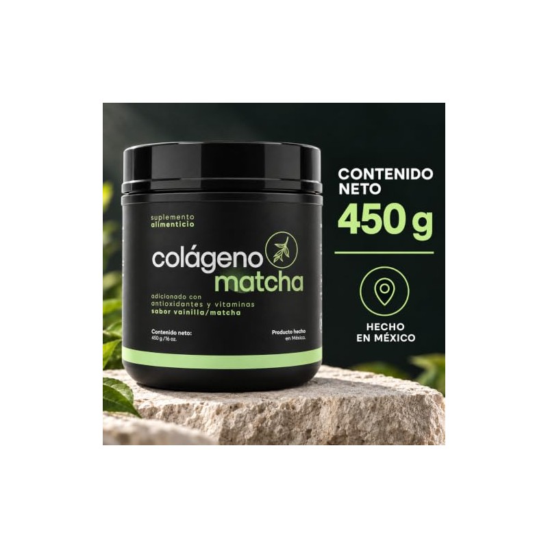 Met 5 Colágeno Hidrolizado con Matcha Sabor Vainilla, 450 gr