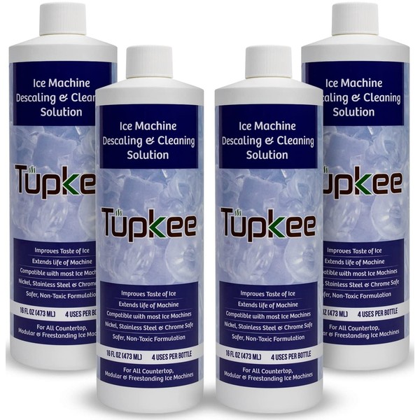 Tupkee Ice Machine Cleaner Nickel Safe - 16oz Ice Maker Cleaner, Universal for Affresh, Whirlpool 4396808, Manitowoc, Kitchenaid, Scotsman Ice Machine Cleaner and Sanitizer Descaler - Pack of 4
