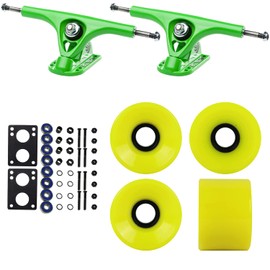 TGM Skateboards Longboard Upgrade Kit with Paris Trucks, Wheels, Hardware, and ABEC 7 Bearings Kit - V2 180 Green + Blank Yellow 65mm 82A