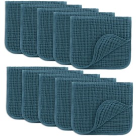 Comfy Cubs Muslin Burp Cloths 20" x 10", Pack of 10 - Large, 6-Layer, Ultra Absorbent 100% Cotton for Baby Drool and Messes - Soft, Safe & Gentle Baby Burp Cloths for Boys & Girls - Neptune