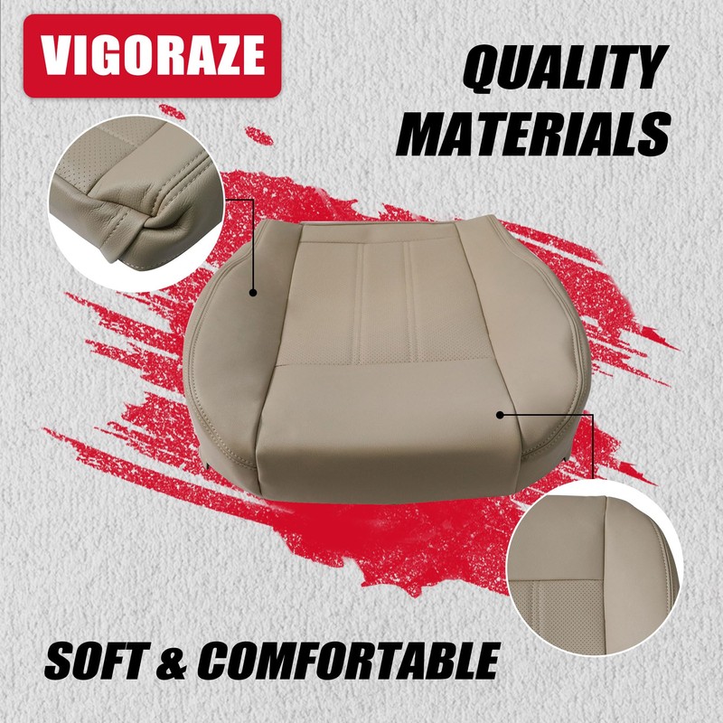Vigoraze Driver Bottom Perforated Leather Replacement Seat Cover Tan Compatible