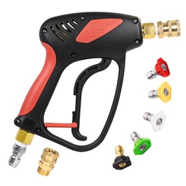 TOOLCY Short Pressure Washer Gun with Swivel, 4000 PSI Power Washer Gun, Car Wash Power Washing Gun with 3/8" Male Plug, 1/4” Quick Connector Coupler and 5 Nozzle Tips