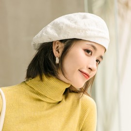 Women’s Chic Lace Beret French Dress Beret Vintage Summer Fascinator Hats for Ladys (White)