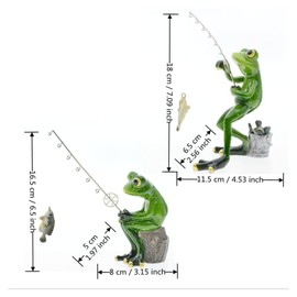 Queemie® Funny Fishing Frogs Statues, 2pcs Mascot Animals Ornaments Anglers Lovers Collectible Figurines Sculptures for Outdoor Lawn Yard Garden Home Office Desk Decoration