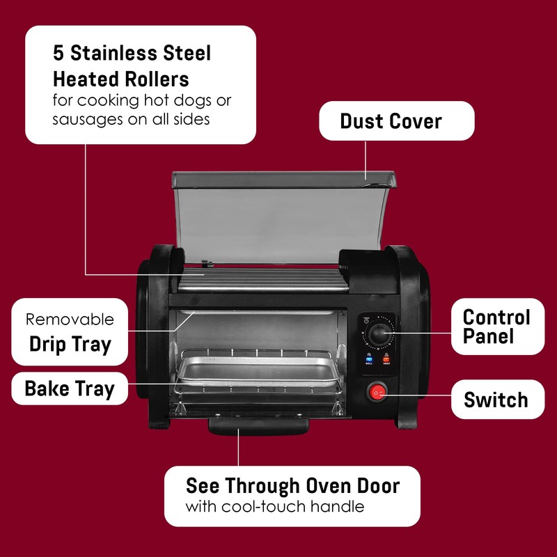 Elite Gourmet EHD-051BX Hot Dog Toaster Oven, 30-Min Timer, Stainless