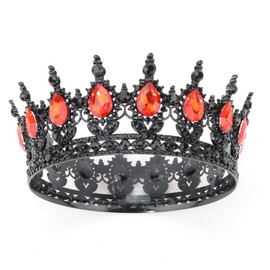 CAVETEE Red & Black Crown for Women, Full Round Queen Crown Birthday Queen Princess Tiara Party Decorations for Women Costume Party Hair Accessories