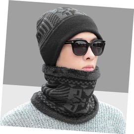 Sosoport Winter Headwear Knitted Scarf Hat Set Neck Warmer Outdoor Cap for Cold Weather