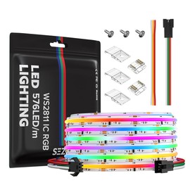 SEZO 24 V FCOB COB WS2811 IC RGB LED Strip Light Strip 5 m 2880 LEDs High Density Light Pixel Dream Colour Light Strip LED Strip, Width 10 mm IP30 Not Waterproof PCB White for Home Party DIY