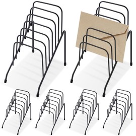 Chivertion 6 Pcs Small Desktop File Sorter Wire Organizer Rack Desk File Organizer Metal Incline File Holder Black Vertical File Stand for Mail Paper Book Magazine Filing Office Desk, 6 Sections