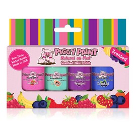 Piggy Paint - 100% Non-toxic Girls Nail Polish, Safe, Chemical Free, Low Odor for Kids - 4 Polish Gift Set - Scented Fruit Fairy