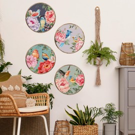 Lekabee Flowers Wall Decals,Removable Peel and Stick Birds Vinyl Wall Stickers, Flowers Colorful Hummingbird Branch Flower Decals Garden Living Room Bedroom TV Decorations