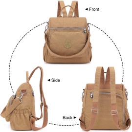 TianHengYi Casual Small Backpack Purse for Women Girls, Waterproof Lightweight Nylon Travel Daily Daypack Shoulder Bag, Khaki