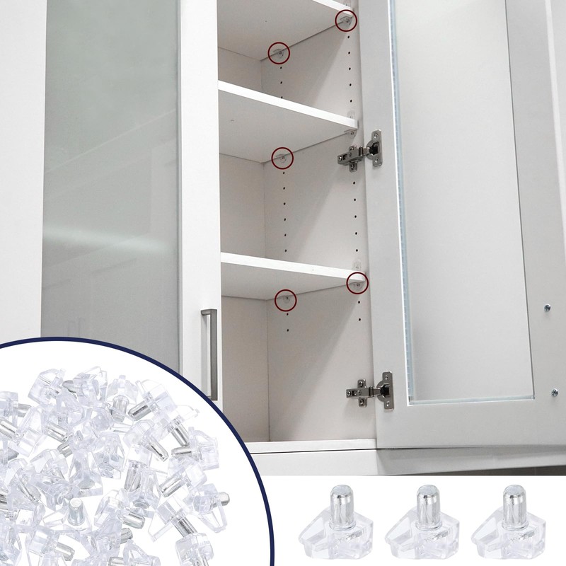 sourcing map 100Pcs 5mm Shelf Support Peg, Clear Plastic Shelf
