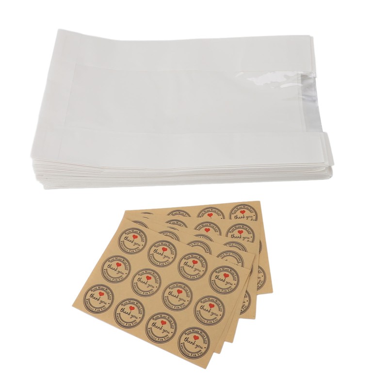 50PCS Bread Bag Kraft Paper Transparent Window Baked Food Packaging