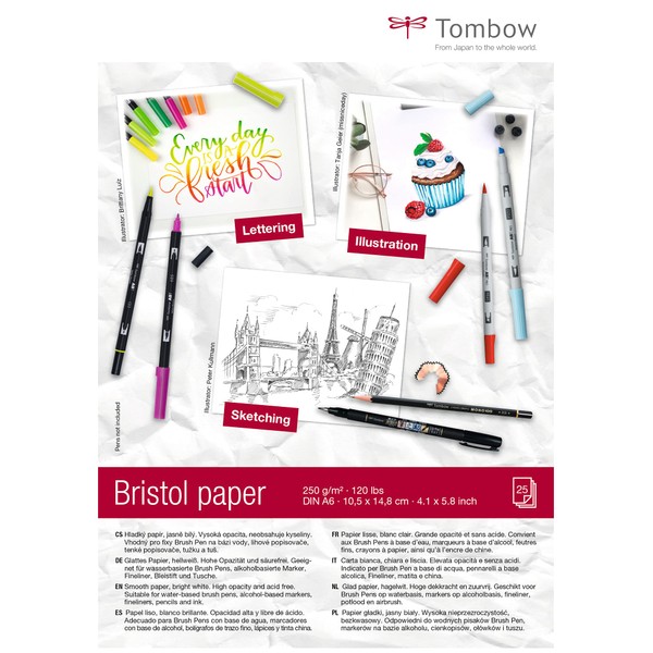 Tombow Bristol A6 Drawing Pad (14.8 x 10.5 cm), 250 g/m², 25 Sheets, PB-MARK-COVER-6, Not Applicable