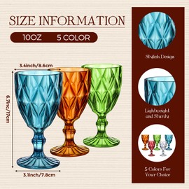 Zhehao 16 Pcs Acrylic Vintage Wine Glasses 12 oz Embossed Pattern Colored Wine Glasses Shatterproof Reusable Drinkware Set Champagne Plastic Goblets Clear Drinking Cups for Wedding Party Bar 5 Colors