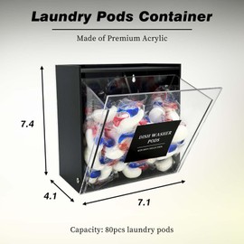 Gnjoyxuan Laundry Pods Container, Acrylic Wall Mounted Organizer with Extra Labels, Candy Dispenser Coffee Pod Holder Dishwasher Pods Case for Home,Kitchen, Office, Black