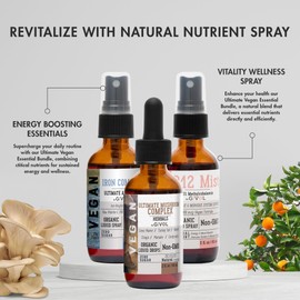 GIVOL Ultimate Vegan Essential Bundle Liquid Spray- Ultimate Mushroom Complex, Iron Bisglycinate, and Vitamin B12 Methylcobalamin, All Natural, Non-GMO, Gluten Free, Sugar Free 2 Fl Oz 360 Days Supply