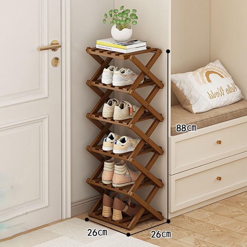 YYW Shoe Rack, Foldable Bamboo Shoes Shelf, Freestanding Shoe Storage