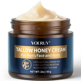 Crema hidratante facial para hombre, antienvejecimiento y arrugas para hombres con bálsamo de sarga y miel cruda, hidratante natural de sarga alimentada con pasto para cara, cuidado facial de la piel y loción para ojos, día y noche, 2 onzas