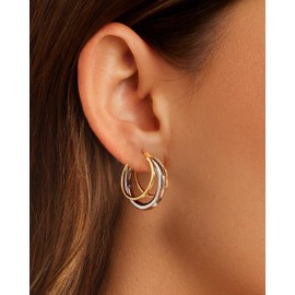 LILIE&WHITE Gold And Silver Earrings For Women Two Tone Hoop Earrings With Three Circles Mixed Metal Earrings Knot Earrings Chic Gold And Silver Hoops Gift