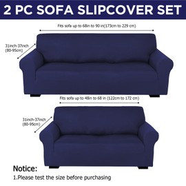 Peryiter 2 Pcs Loveseat Covers Slipcover Set for Couch Furniture Covers for Living Room Sofa Arm Chair, Form Fit Stretch, Wrinkle Proof, Furniture Protector(Navy Blue,Milk Silk)