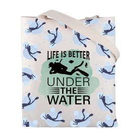 ENSIANTH Diving Gifts Diving Tote Bag Life Is Better Under The Water Diver Gifts Large Reusable Canvas Grocery Bags Shopping Bag (241111 Diving Tote)