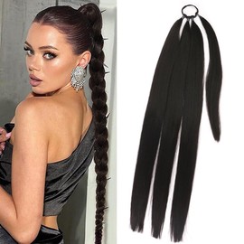 Braided Ponytail Extensions for Women, 32 inch Wrap Around Hair Extensions Brown Black Synthetic Hair Piece for Women Daily Wear (2#-Brown Black)