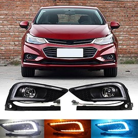 Dreamseek LED DRL Compatible Chevy Cruze 2016 2017 2018 Daytime Running Light Fog Lamp Bezel with Turn Signal