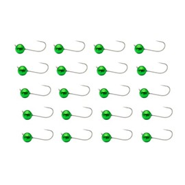 ALICHINO Tungsten Fly Tying Jig Heads for Fly Fishing Small Round Ball Crappie Jig Heads Tungsten Nano Jigs Kit Tungsten Beads with Hook (Metallic Green 20 pcs, 3mm,1/120oz #14)