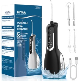 Water Flosser Cordless Teeth Cleaner with OLED Display, IPX7 Waterproof 360°Rotation Portable Cordless Dental Oral Irrigator 360ML for Deep Clean with 5 Modes 4 Jet Tips for Travel & Home Use - White