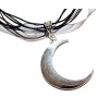 "Handmade" BLACK RIBBON SILVER CRESCENT MOON CHOKER gothic witch wiccan