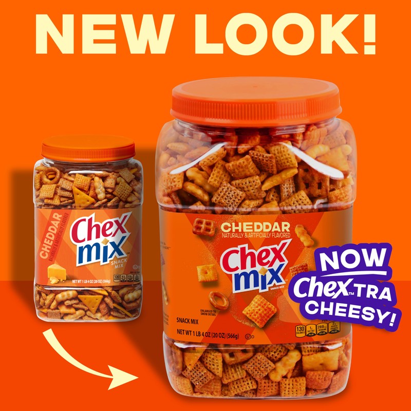 Chex Mix Cheddar Snack Mix, Salty Snacks Tub, 20 oz