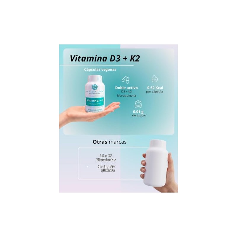 Vitamina D3 + K2 40 Cápsulas Veganas de 500 mg