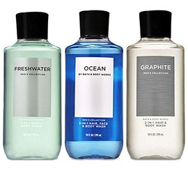 Bath and Body Works - Paquete de 3 unidades 2 en 1 para cabello  gel corporal de agua dulce, grafito y ocano. 10 onzas                                