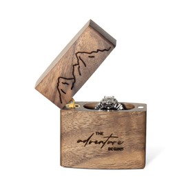 Wislist Slim Ring Box for Proposal - Wood Engagement Ring Box - Travel Anniversary Birthday Gift Ideas (The adventure begins)