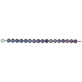 Solid 925 Sterling Silver Black Freshwater Cultured Pearl 7.75" Bracelet (Width = 10.5mm)