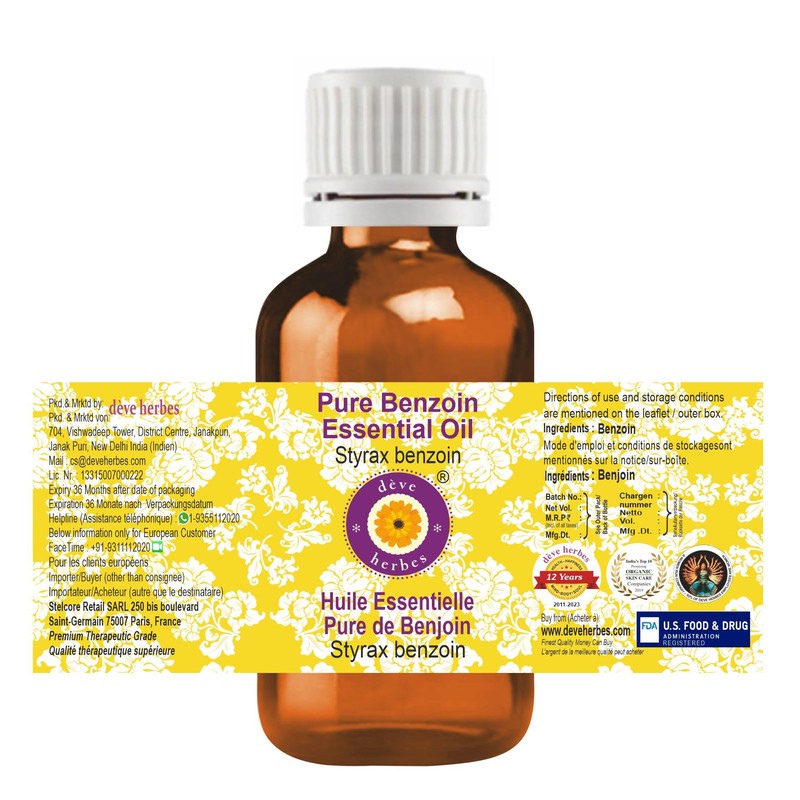 Deve Herbes Pure Benzoin Essential Oil (Styrax benzoin) with Glass